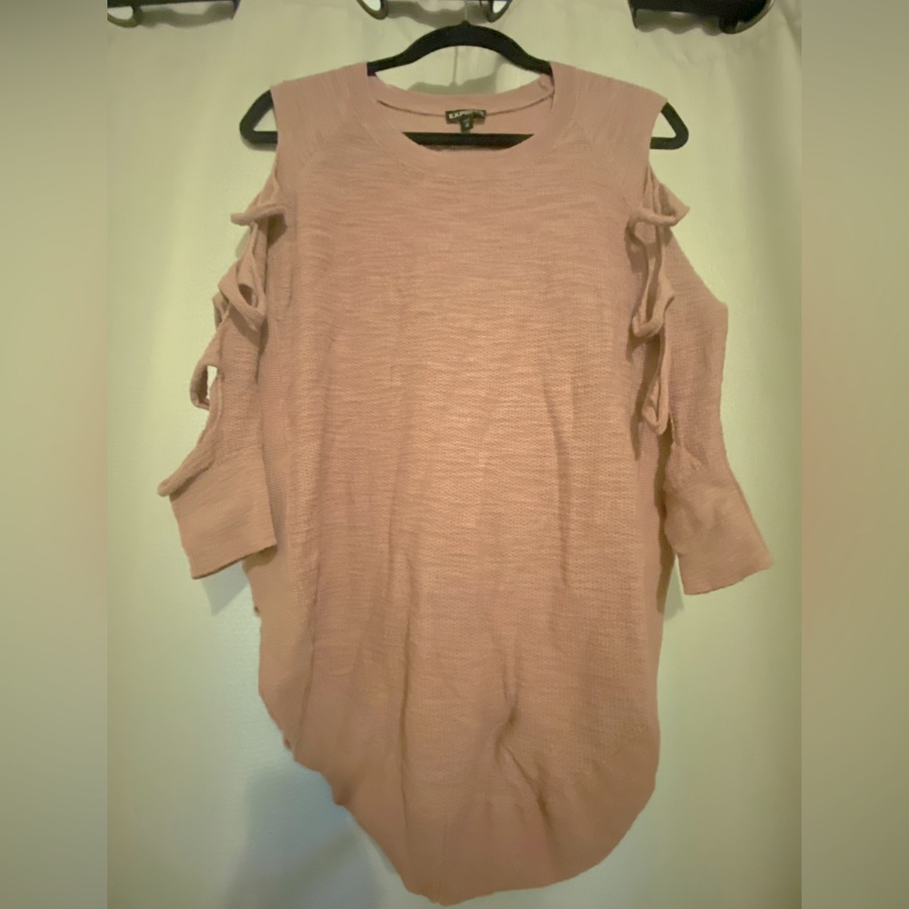 Express Woman’s Knitted Sweater, Pink, XS with cut out arm sleeves